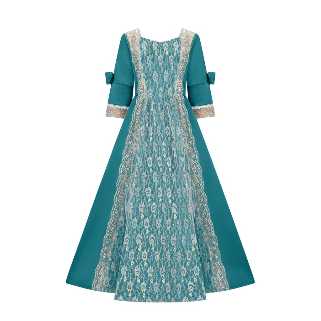 Женская мода Ретро-спектакль Танцевальное представление Кружевное кружевное вечернее платье с расклешенными рукавами