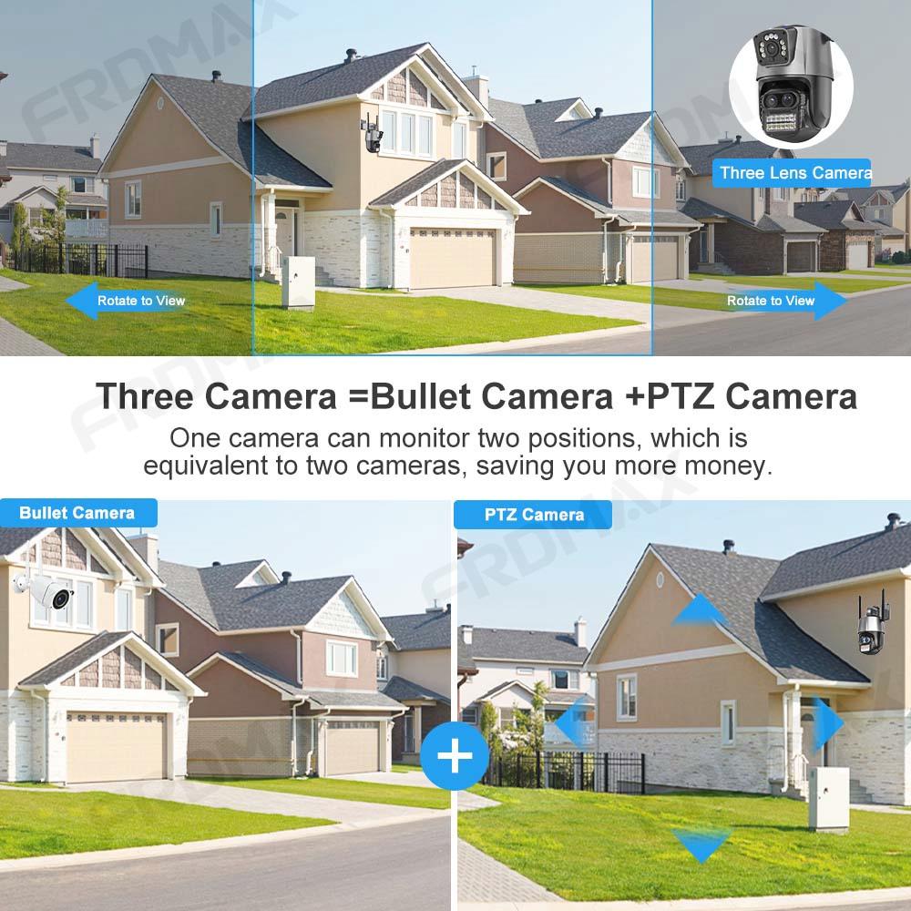 4K 9MP WiFi IP Outdoor Three Lens 8X Zoom PTZ Home AI Tracking Security Protection 6MP CCTV Camera ICSee
