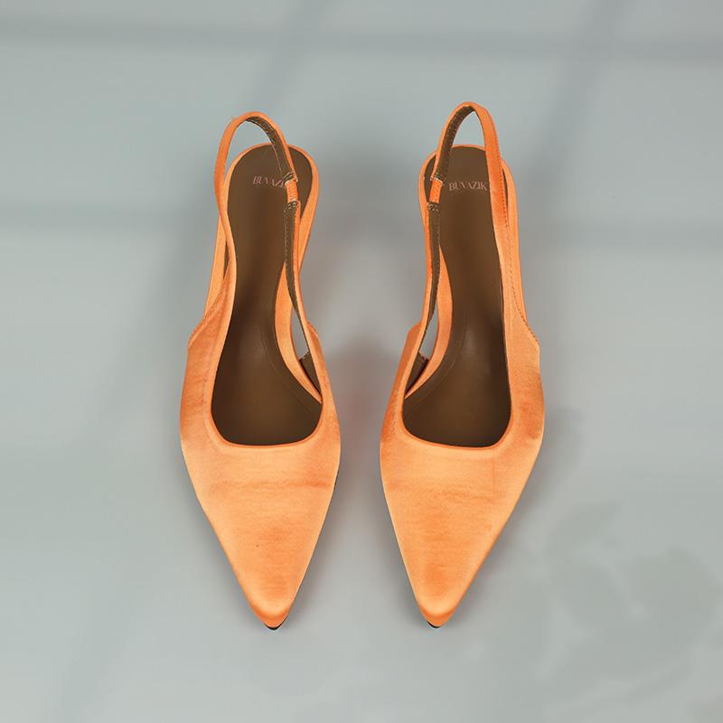 Модный бренд Летние туфли на высоком каблуке Женские современные сандалии Острый носок Слингбэк Удобные Роскошные Шелковые Неглубокие Офисные Вечерние Туфли для Леди