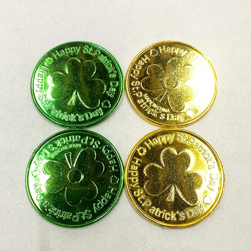 30Pcs Lucky Shamrock Clover Plastic Pirate Coins for Birthday Irish Saint St. Patrick's Day Theme Party Favors Decoration