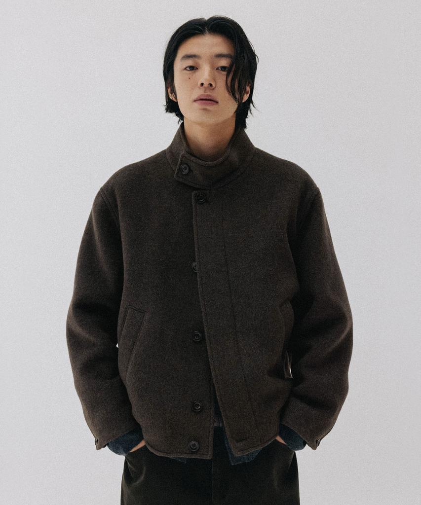 Blankroom Wool High-Neck Blouson_Mocha Brown