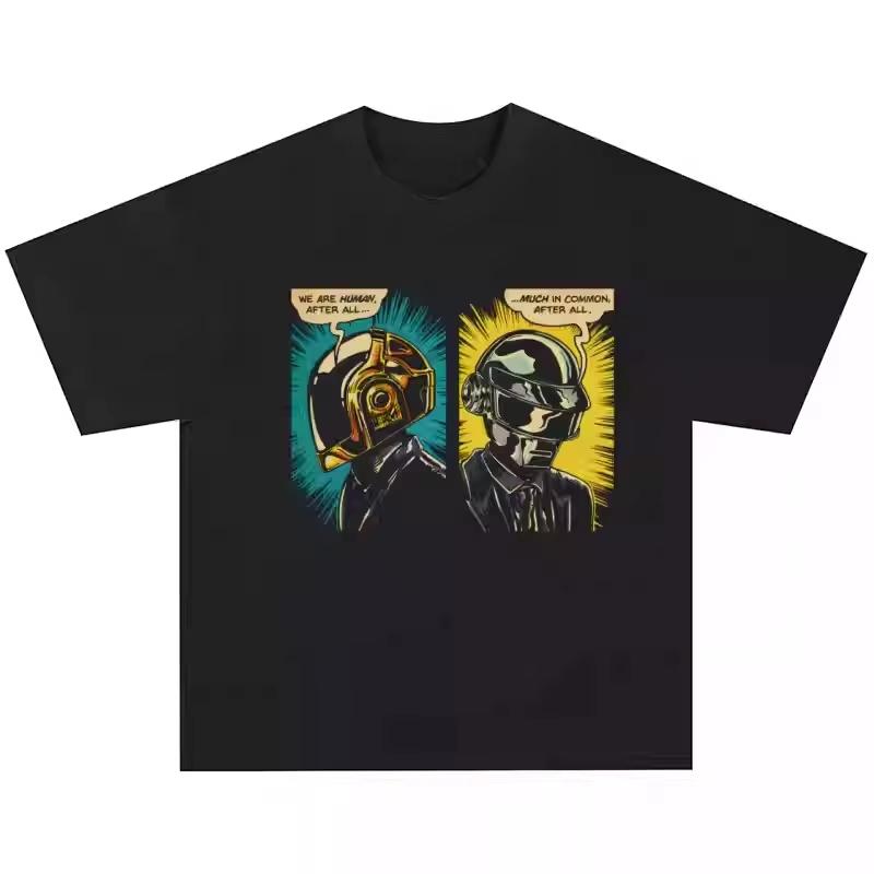 Футболка Daft Punk Мужская Женская Хлопковые Футболки Короткий Рукав Ретро Принт Группы Daft Punk Футболка Мужская Хип-Хоп Уличная Одежда Оверсайз Топ