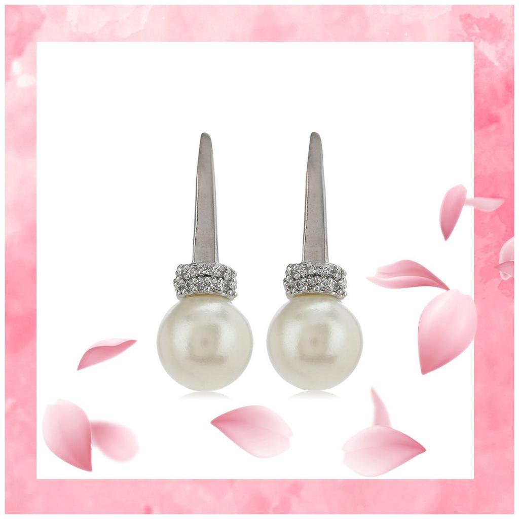 Женские серьги-кольца Estele с родиевым покрытием и жемчугом CZ