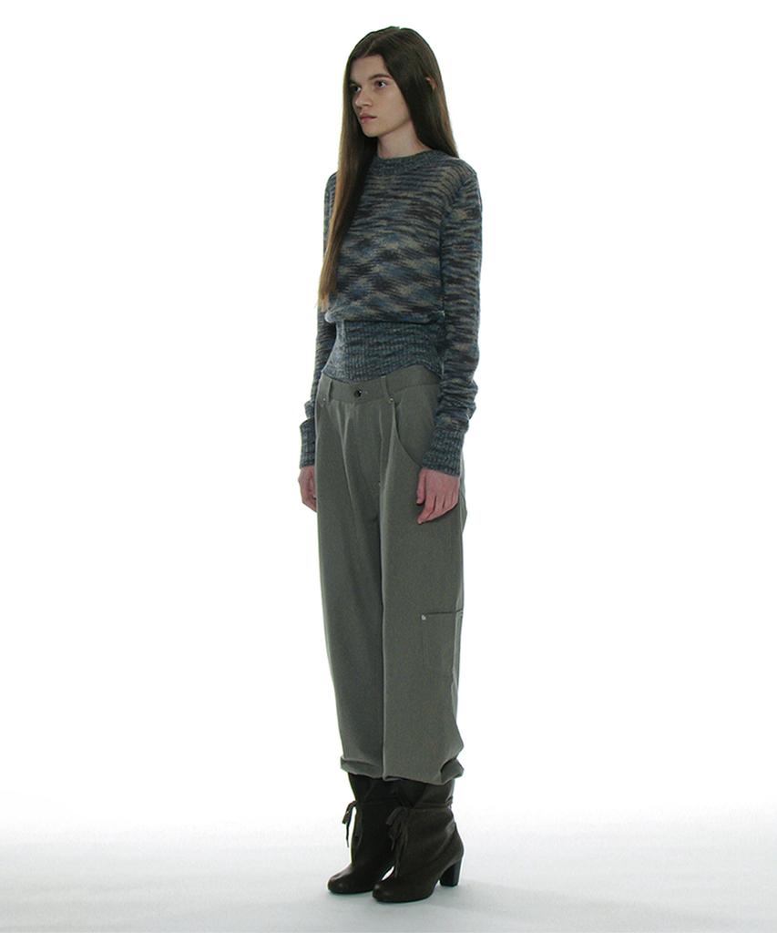 PARTIMENTO WOMEN Pocket Pointed Wide Leg Pants_Khaki Green