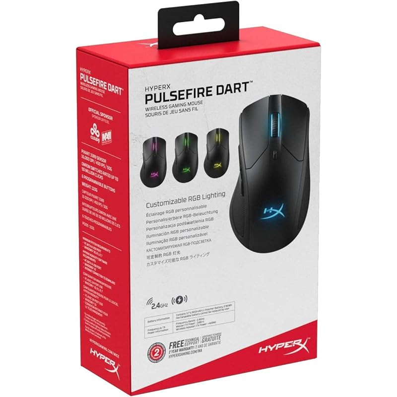 Беспроводная игровая мышь HyperX Pulsefire Dart RGB, совместимая с Qi Для геймеров Гарантия 2 года HX-MC006B (4P5Q4AA) [продукт]