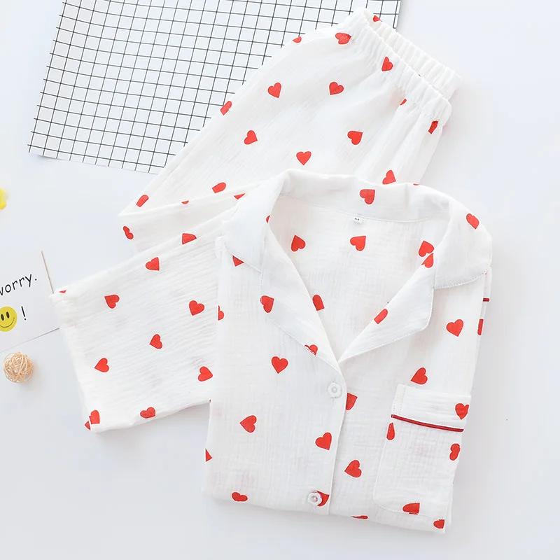 Spring, Summer and Autumn New Style Women's Pure Cotton Gauze Home Clothes Suit Long-sleeved Trousers Cute Cartoon Suit for Women
