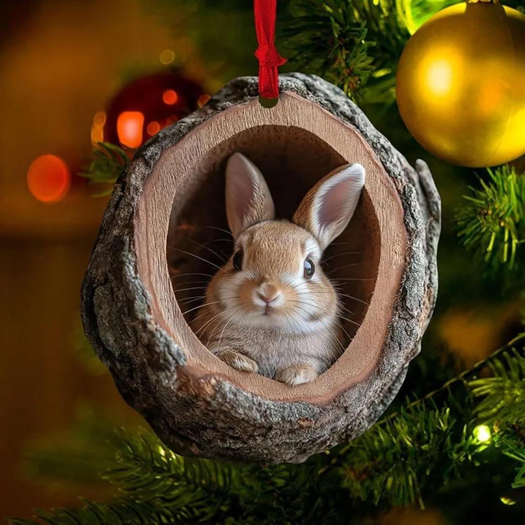 2025 Рождественские украшения в виде животных, акриловые украшения в виде животных для рождественской елки 2D Лесные рождественские украшения в виде енота, совы, кролика