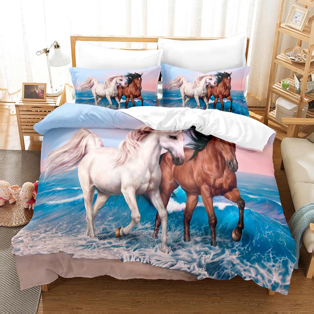 Running White Horse Bedding Set 3D Print Polyester Duvet Cover Single Twin Queen King Size for Home Decoration Birthday Gift
