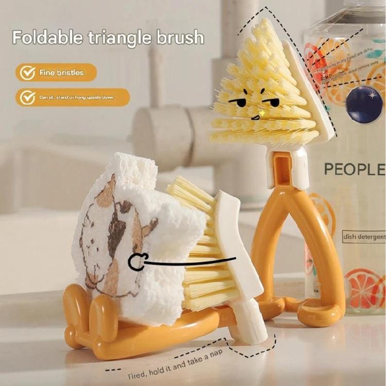 Standing Triangular Scrubber Brush Collapsibles Design Deeply Clean Narrow Space Kitchen Bathroom Cleaning Tool With Storage