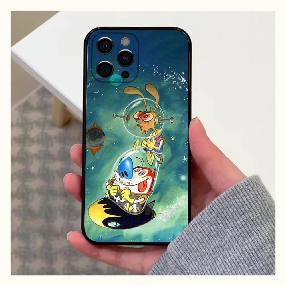 Чехол для телефона с аниме Рен и Стимпи для Apple iPhone 15,14,13,12,11,Pro,X,XS,Max,XR,Plus,Mini Мягкий черный чехол