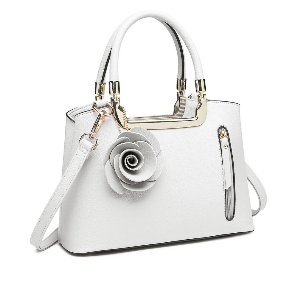 (White) Women Rose Ornament Handbag Shoulder Bag Tote