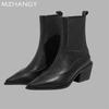 Fashion Women Leather Ankle Boots Pointed Toe Mid Heels Shoes Woman 2025 Trend Fashion Winter Elegant Dress Chelsea Boots Mujer Botas