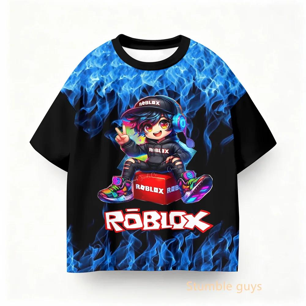 Одежда для мальчиков и девочек Дети Roblox Летняя Повседневная Игровая Футболка Аниме