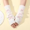 Bow Gloves for Women In Autumn and Winter Knitted Warm College Style Mid Length Stacked Sleeves Fingerless Arm Sleeves