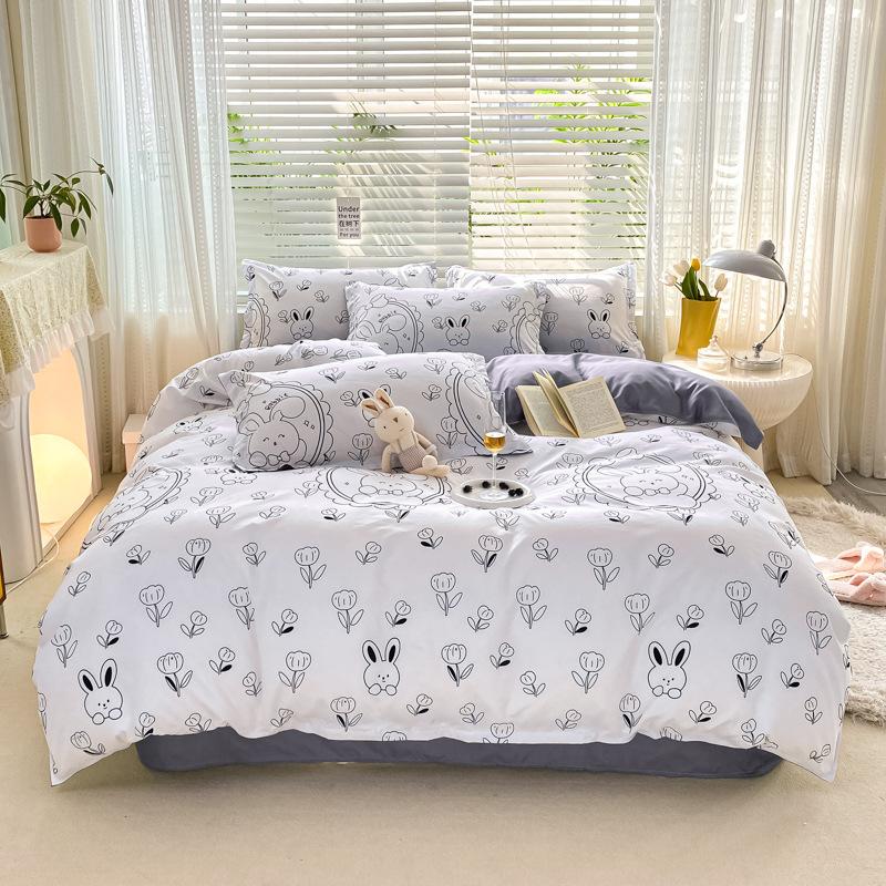 Комплект постельного белья из стираного хлопка, четыре предмета, пододеяльник, простыня, комплект из трех предметов для спальни