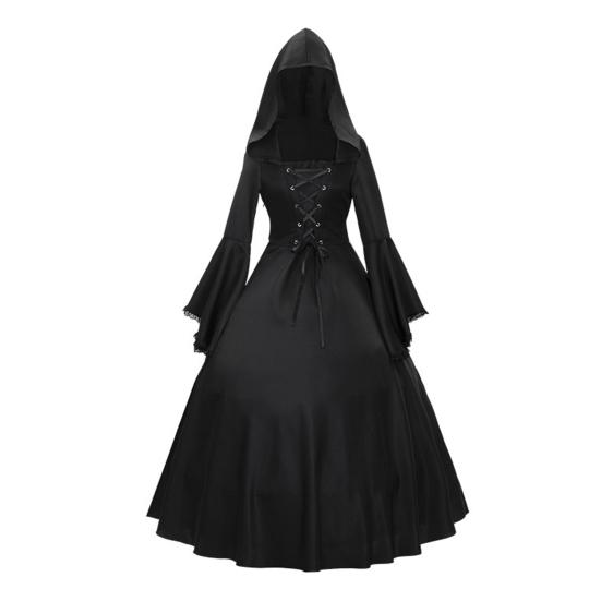 Women Gothic Hooded Witch Dress Vintage Medieval Victorian Dress Halloween Renaissance Cosplay Gown for Makeup Parties Role-Playing