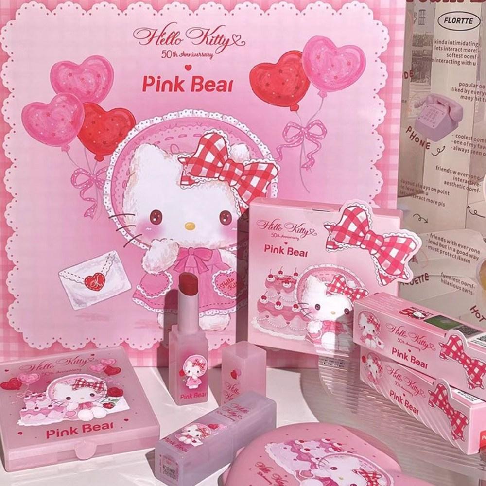 Набор косметики Pink Bear Hello Kitty, помада S01+S05, ручное зеркало, палитра для макияжа, 1 предмет