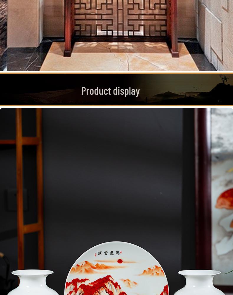 Good Fortune Jingdezhen Ceramic Vase Set: 3-Piece Décor for Living Room, Curio Shelf, or TV Cabinet