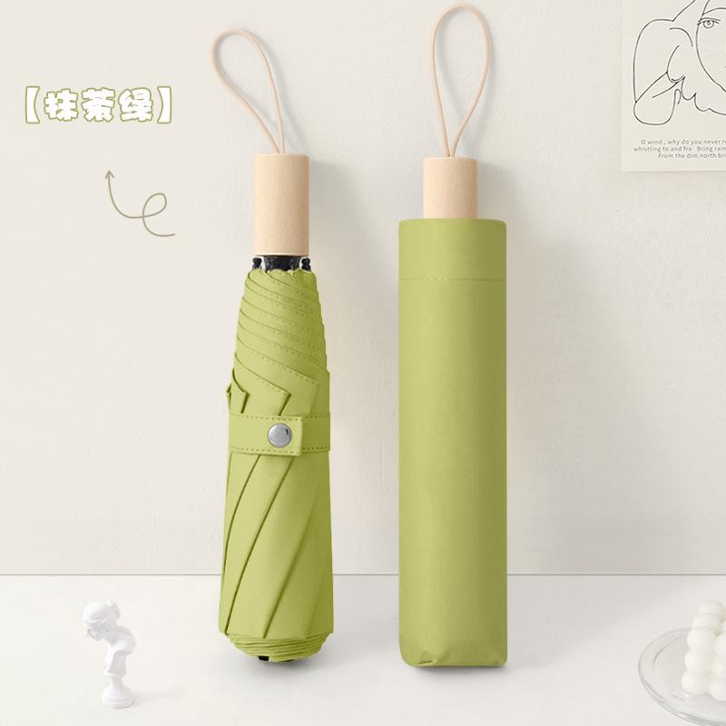 Новый простой виниловый зонт от солнца с ручкой из массива дерева, трехсложный, маленький, свежий зонтик