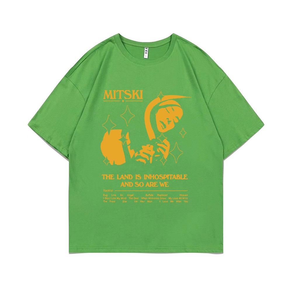 The Land Is Inhospitable Print T-shirt Mitski Album T Shirts Summer Unisex Women Fahsion Oversized Tshirt Male Causal Vintage Tees