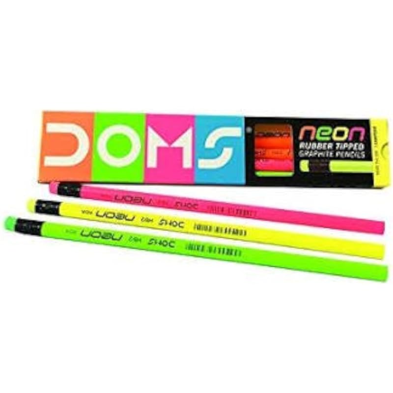 Набор карандашей Doms Neon с ластиком, HB/2, графитовые, в коробке | Нетоксичные | Точилка в комплекте | Легко и плавно точатся