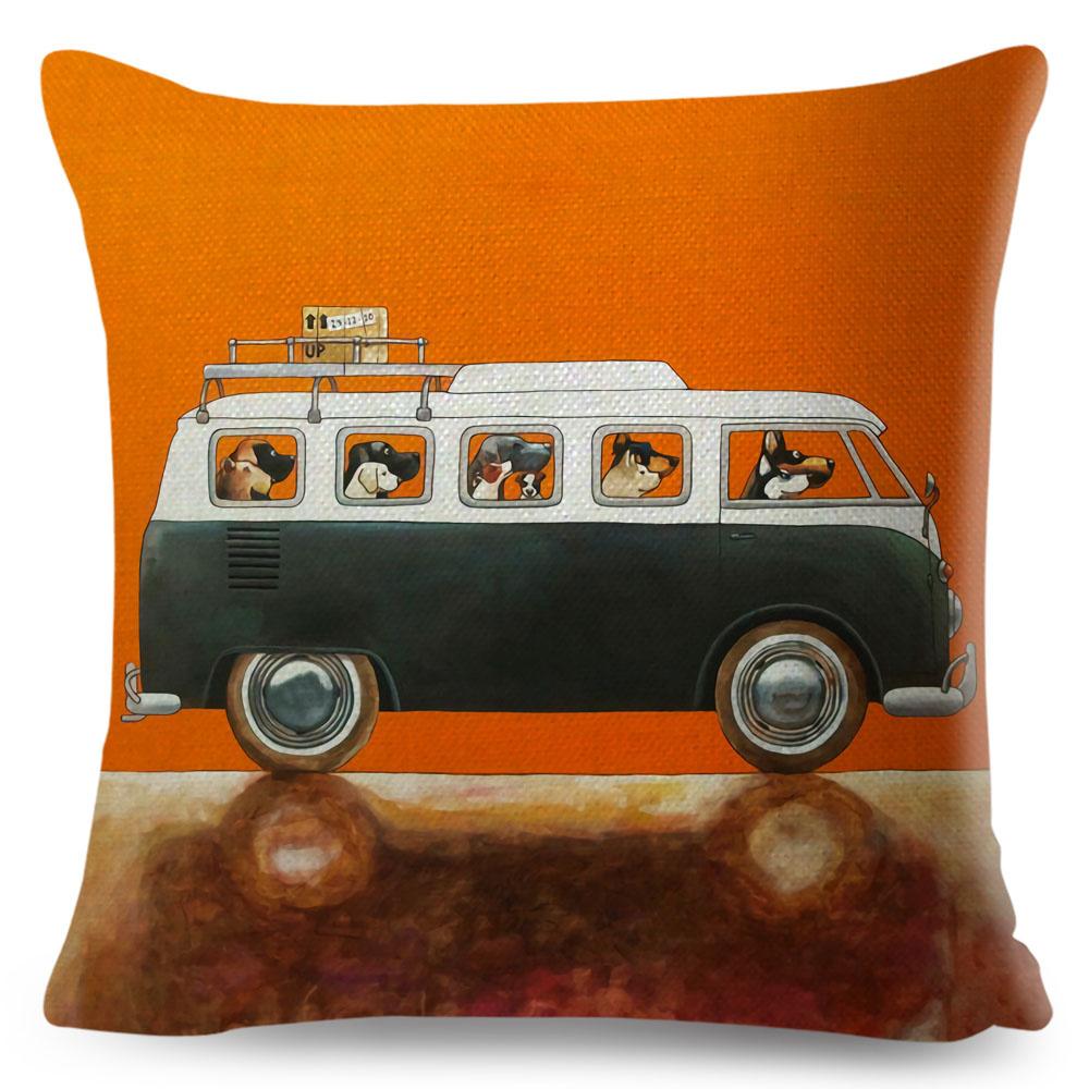 Colorful Cartoon Driving Dog Cushion Cover Decor Lovely Pet Animal Pillowcase Polyester Pillow Case for Sofa Home Car xcm