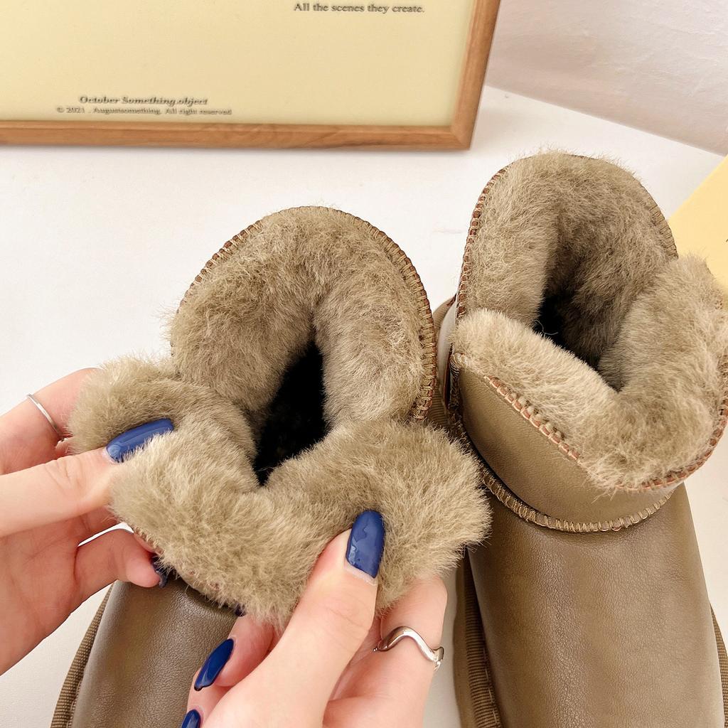 Новые зимние ботинки на толстой подошве с интегрированным мехом для мальчиков 25 зимние новые бархатные короткие ботинки утолщенные теплые хлопковые ботинки для девочек