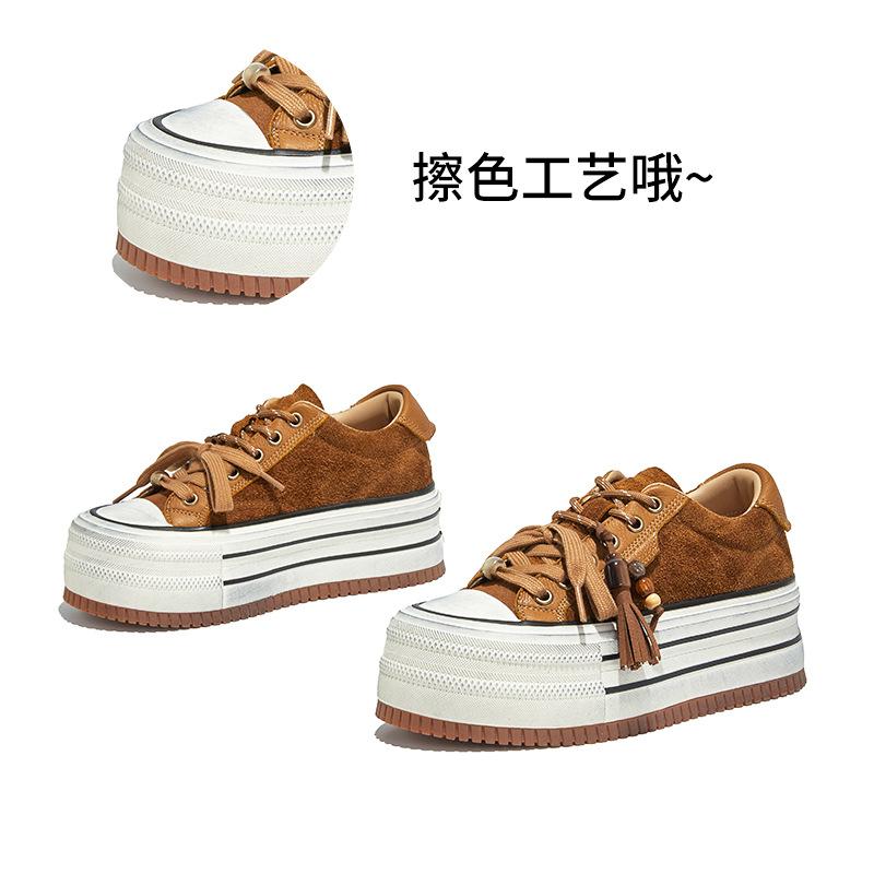 The First Layer of Cowhide Polished White Shoes Women's 2025 Autumn New Thick-soled Heightening Board Shoes Casual Shoes Versatile Women's Shoes