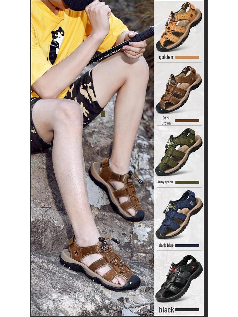 2023 New Style Men's Genuine Leather Closed Toe Sandals for Casual Beach Wear