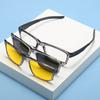 Набор поляризованных солнцезащитных очков для мужчин Защита от УФ-лучей Ретро квадратная Полностью прозрачная серая оправа Магнитные солнцезащитные очки