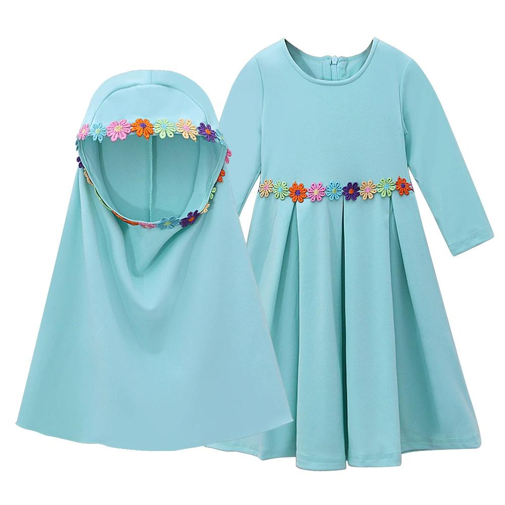 Muslim Islamic Baby Girls' Ramadan Abaya with Hijab Full Length Robe Burka Maxi Little Kids/Toddler Baby Girl Dresses
