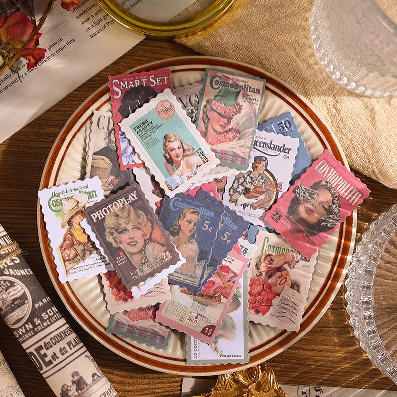 Винтажные литературные марки-наклейки - Серия «Музей филателии» для журналов и поделок DIY