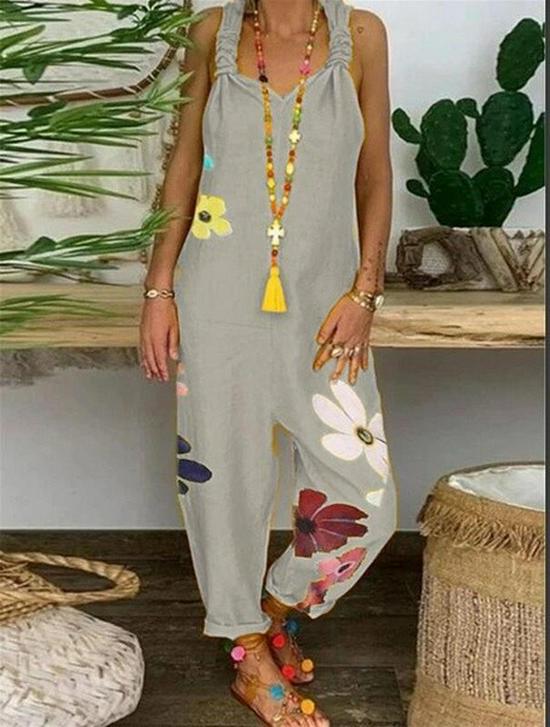 Свободный повседневный льняной комбинезон большого размера (2021)