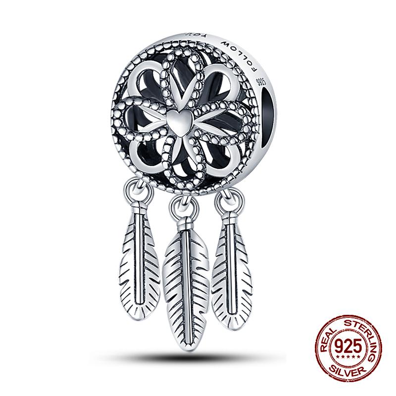 100% оригинальное серебро 925 пробы с перьями, красочные подвески в виде ловца снов, подвески, подходят для оригинальных браслетов 925, ювелирные изделия своими руками