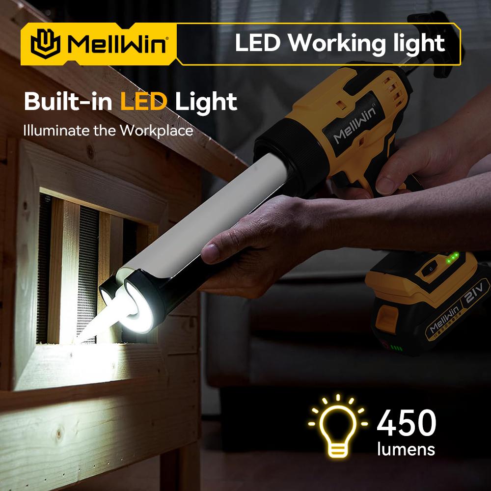 MELLWIN 10 унц/300 мл Пистолет для герметика для стекла Аккумуляторный Двери и окна Электрический инструмент для заделки швов Для аккумулятора Makita 18 В Штифт