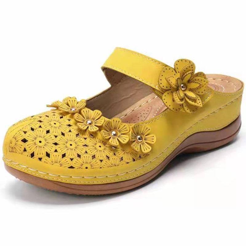 Women Summer Open Toe Floral Beach Walking Slip-on Sandals With Wedge Heel**