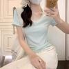Sweet and Spicy Bow Lace Trim Knitted T-shirt Women's Summer Slim Slim Cropped Undershirt