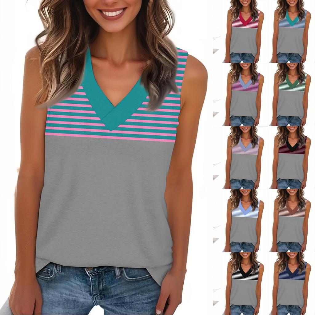 Women's Fashion Casual Daily Versatile Striped Texture Slim Fit Summer Vest Top