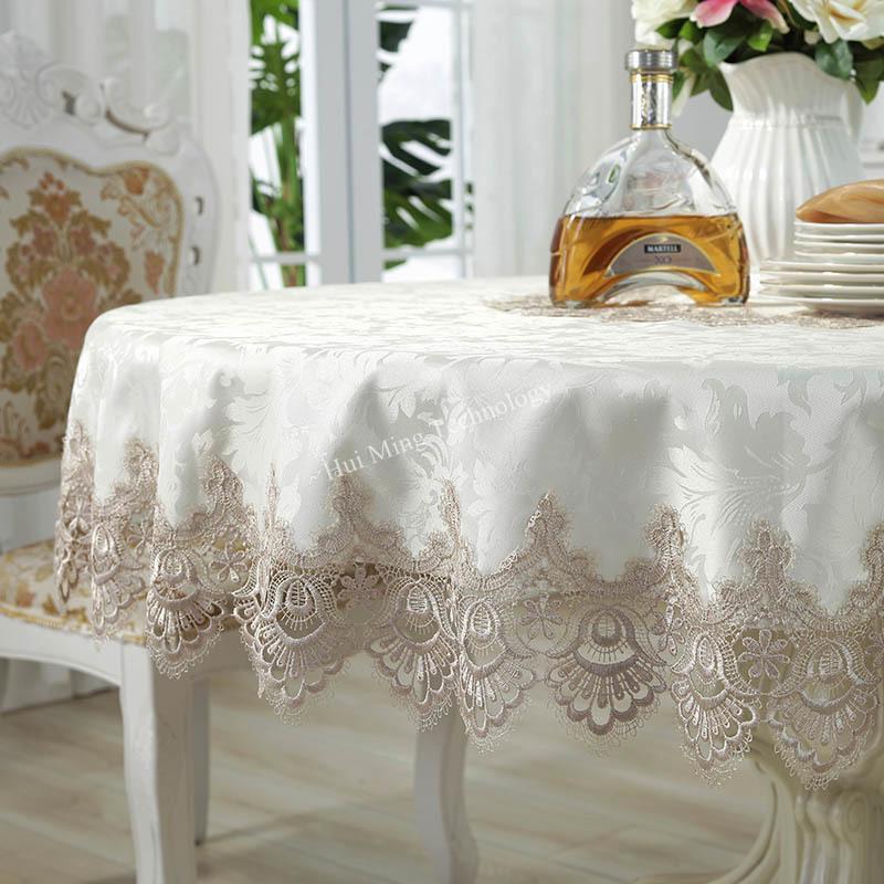 Round Tablecloth Brown Large European Table Cloth Fabric Circle Lace Table Cover Jacquard Household Restaurant Tv Dust Cover