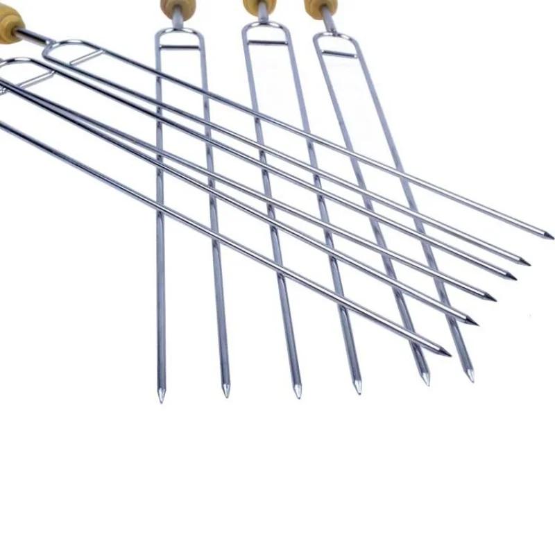 39 см 6 шт. шампуров для барбекю с длинной деревянной ручкой, палка для гриля для шашлыка, деревянная вилка для барбекю, игла для гриля из нержавеющей стали