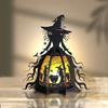 Halloween Witch Lantern 3D Spooky Lantern Light-up Table Centerpiece Gothic Bat Skull Witch Lamp for Home Mantel Entryway Tabletop Decoration