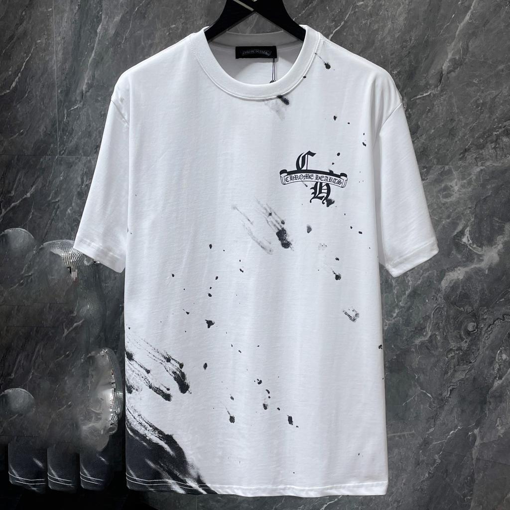 8735 CHROME HEARTS Лето 2026 Новая Высококачественная Хлопковая Круглый Вырез Свободная Большого Размера Мужская и Женская Футболка Футболка для Пары