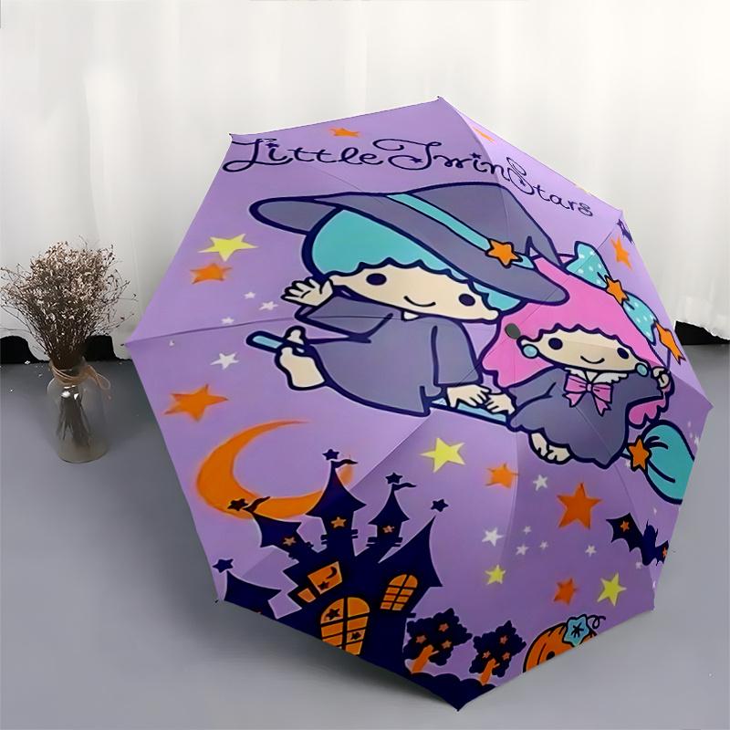 1 шт. Зонт-трость Little Twin Stars на Хэллоуин (ведьма, метла), автоматическое открытие/закрытие, портативный, трехскладной, с 8-реберным железным каркасом, для улицы, для фанатов, Тр