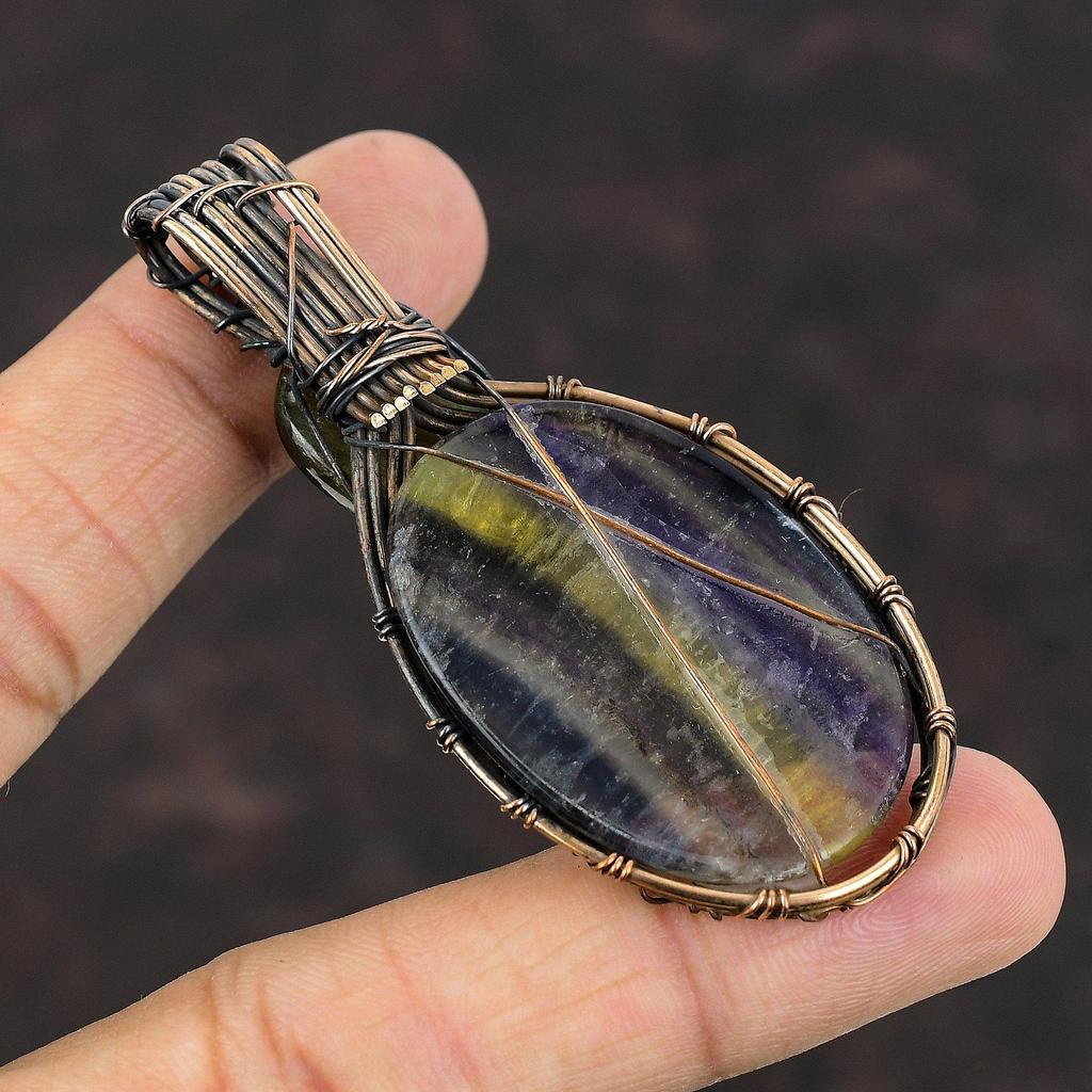 Multi Fluorite Pendant Copper Wire Wrapped Pendant Labradorite Gemstone Pendant Copper Wire Wrap Jewelry Handmade Pendant Gift For Her & Mom
