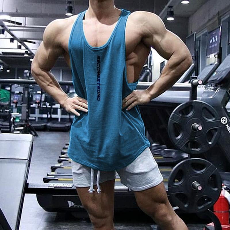 New Sports Vest Men'S Loose Summer Pure Cotton Fitness And Bodybuilding Quick Drying Sleeveless Shoulder White Base Shirt Sleeveless T-Shirt