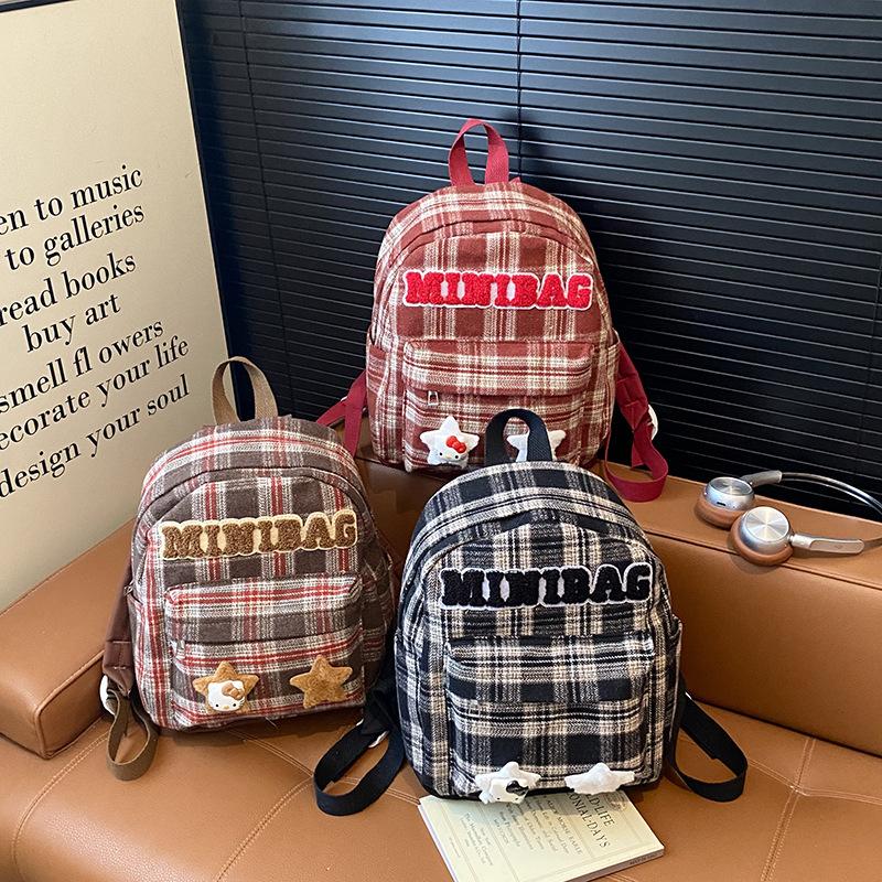 Foreign-Style Plaid Boys And Girls Backpack Cute Kitten Star Student Schoolbag Children'S Backpack