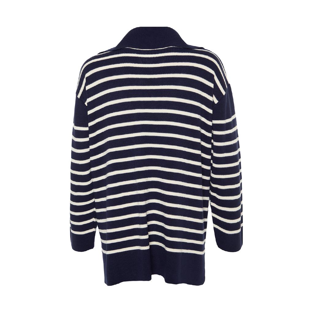 Темно-синий удобный вязаный свитер в полоску Tctaw24ak00172