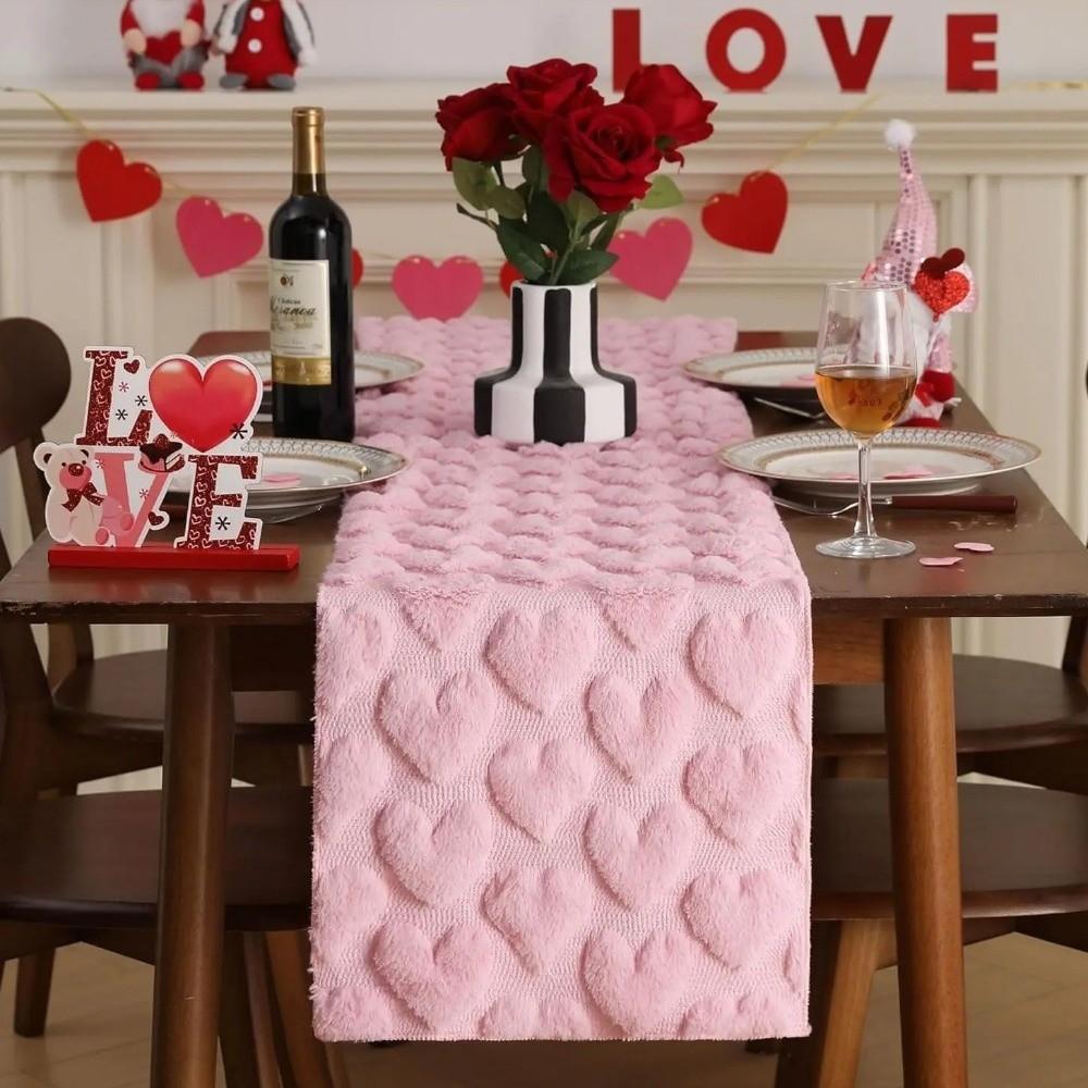 Romantic Plush Love Tablecloth Fuzzy Dining Table Runner Valentine's Table Flag Valentine's Day