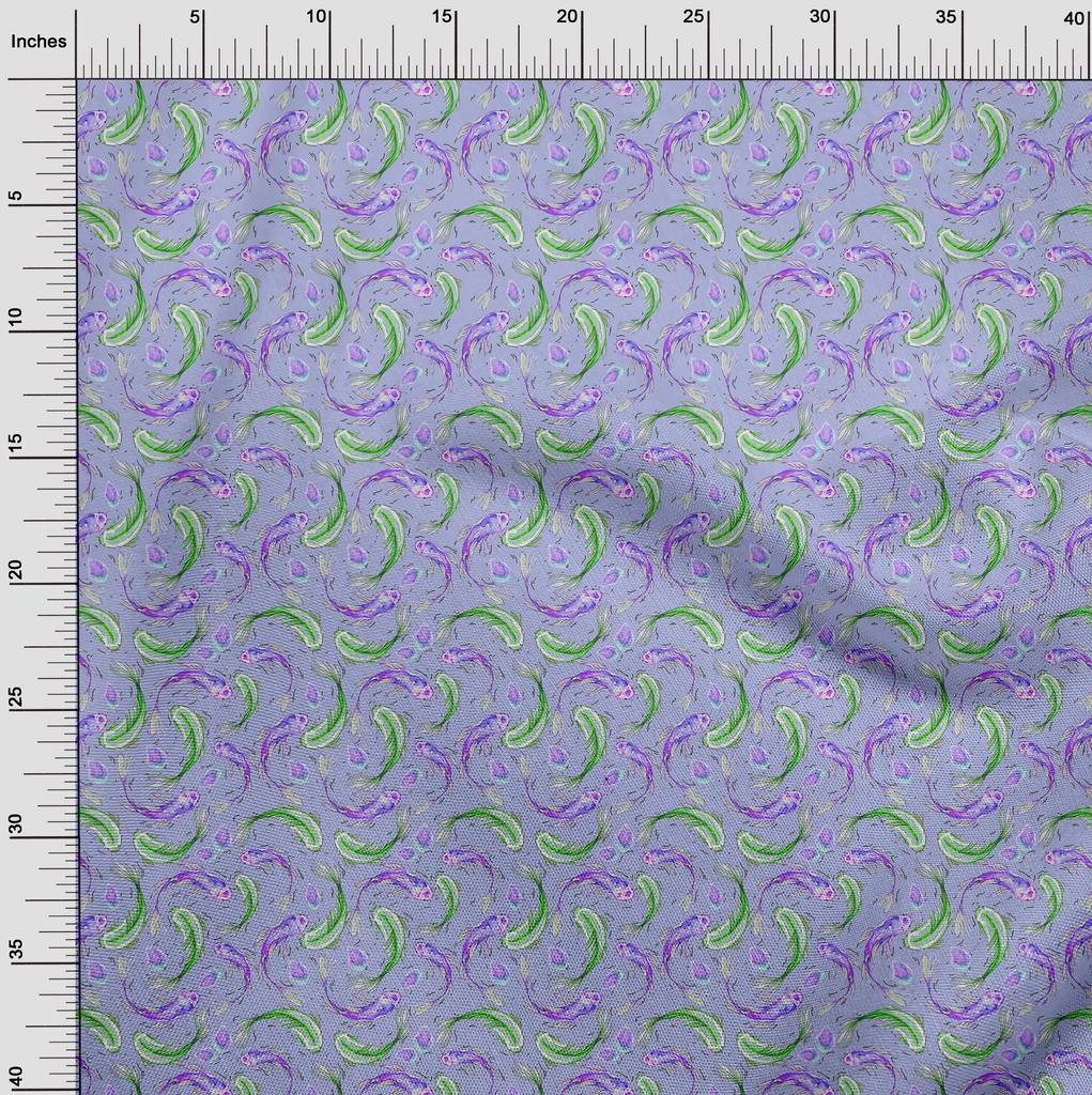 oneOone Cotton Flex Bluish Violet Fabric Asian Japanese Koi Fish Fabric for Sewing Printed Craft Fabric by The Yard 40 Inch