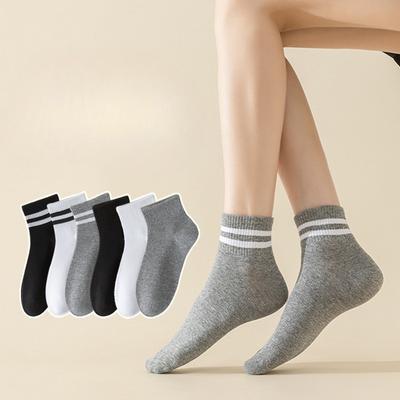 Короткие носки, однотонные хлопковые носки для осенних девушек, женские спортивные носки без косточек с двойной полоской, впитывающие пот, универсальные женские носки